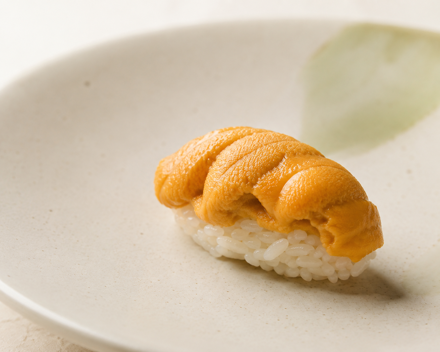 Hokkaido uni nigiri on a matte ceramic plate